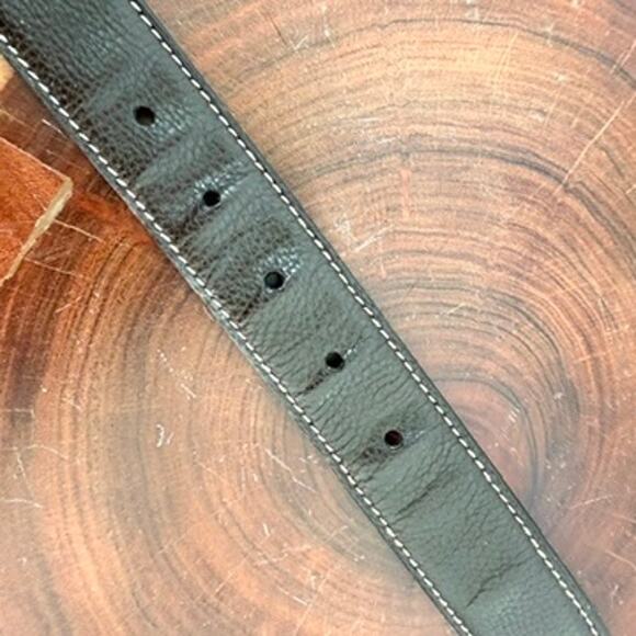 PRADA Pebbled Leather Belt Brown White Stitching Silver Buckle 115/46 Italy - Picture 7 of 8